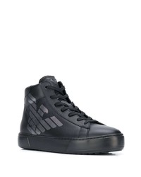 schwarze bedruckte hohe Sneakers aus Leder von Ea7 Emporio Armani