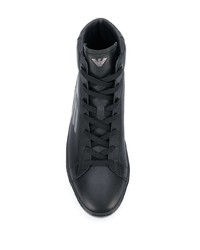 schwarze bedruckte hohe Sneakers aus Leder von Ea7 Emporio Armani