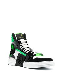 schwarze bedruckte hohe Sneakers aus Leder von Philipp Plein