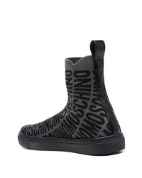 schwarze bedruckte hohe Sneakers aus Leder von Moschino