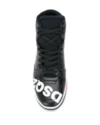 schwarze bedruckte hohe Sneakers aus Leder von DSQUARED2