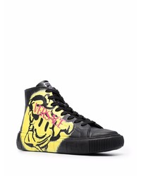 schwarze bedruckte hohe Sneakers aus Leder von Versace