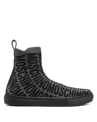 schwarze bedruckte hohe Sneakers aus Leder von Moschino