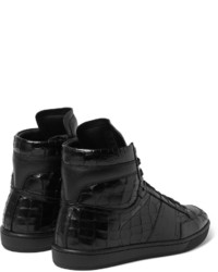 schwarze bedruckte hohe Sneakers aus Leder von Saint Laurent