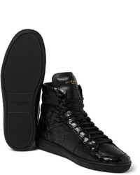 schwarze bedruckte hohe Sneakers aus Leder von Saint Laurent