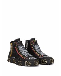 schwarze bedruckte hohe Sneakers aus Leder von Dolce & Gabbana