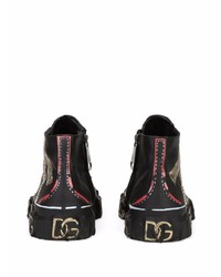 schwarze bedruckte hohe Sneakers aus Leder von Dolce & Gabbana