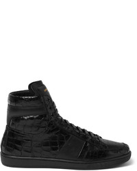 schwarze bedruckte hohe Sneakers aus Leder von Saint Laurent