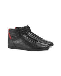 schwarze bedruckte hohe Sneakers aus Leder von Gucci