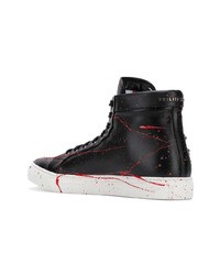 schwarze bedruckte hohe Sneakers aus Leder von Philipp Plein