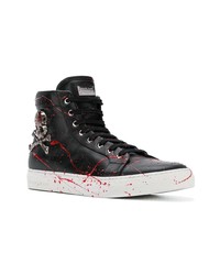 schwarze bedruckte hohe Sneakers aus Leder von Philipp Plein