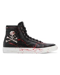 schwarze bedruckte hohe Sneakers aus Leder von Philipp Plein