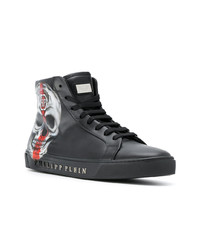 schwarze bedruckte hohe Sneakers aus Leder von Philipp Plein