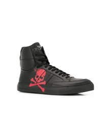 schwarze bedruckte hohe Sneakers aus Leder von Philipp Plein