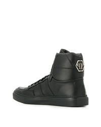 schwarze bedruckte hohe Sneakers aus Leder von Philipp Plein