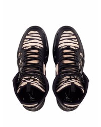 schwarze bedruckte hohe Sneakers aus Leder von Giuseppe Zanotti