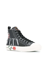 schwarze bedruckte hohe Sneakers aus Leder von Valentino Garavani