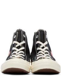 schwarze bedruckte hohe Sneakers aus Segeltuch von Comme des Garcons