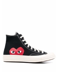 schwarze bedruckte hohe Sneakers aus Segeltuch von COMME DES GARÇONS PLAY X CONVERSE