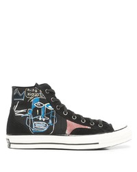 schwarze bedruckte hohe Sneakers aus Segeltuch von Converse