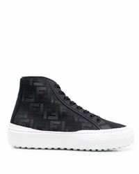 schwarze bedruckte hohe Sneakers aus Segeltuch von Fendi