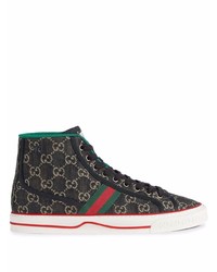 schwarze bedruckte hohe Sneakers aus Segeltuch von Gucci