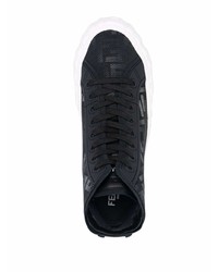 schwarze bedruckte hohe Sneakers aus Segeltuch von Fendi