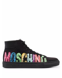schwarze bedruckte hohe Sneakers aus Segeltuch von Moschino