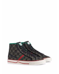 schwarze bedruckte hohe Sneakers aus Segeltuch von Gucci