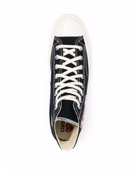 schwarze bedruckte hohe Sneakers aus Segeltuch von COMME DES GARÇONS PLAY X CONVERSE