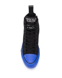 schwarze bedruckte hohe Sneakers aus Segeltuch von Marcelo Burlon County of Milan