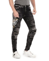 schwarze bedruckte Jeans von Cipo & Baxx