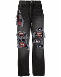 schwarze bedruckte Jeans von Doublet