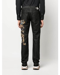 schwarze bedruckte Jeans von Roberto Cavalli