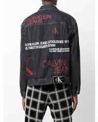 schwarze bedruckte Jeansjacke von Calvin Klein Jeans