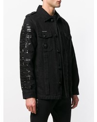 schwarze bedruckte Shirtjacke aus Jeans von Philipp Plein