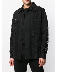 schwarze bedruckte Shirtjacke aus Jeans von Philipp Plein