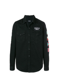 schwarze bedruckte Shirtjacke aus Jeans von Marcelo Burlon County of Milan