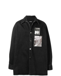 schwarze bedruckte Shirtjacke aus Jeans von Raf Simons