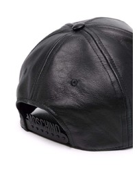 schwarze bedruckte Leder Baseballkappe von Moschino
