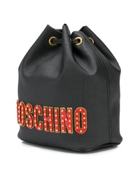 schwarze bedruckte Leder Beuteltasche von Moschino