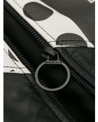 schwarze bedruckte Leder Bomberjacke von Versace Jeans