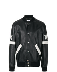 schwarze bedruckte Leder Bomberjacke von Givenchy