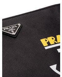 schwarze bedruckte Leder Clutch Handtasche von Prada