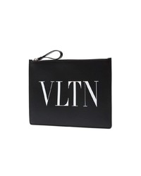 schwarze bedruckte Leder Clutch Handtasche von Valentino