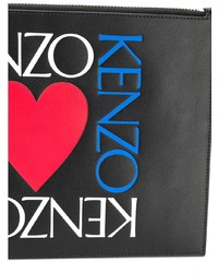 schwarze bedruckte Leder Clutch Handtasche von Kenzo