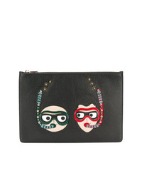 schwarze bedruckte Leder Clutch Handtasche von Dolce & Gabbana