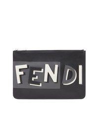 schwarze bedruckte Leder Clutch Handtasche von Fendi