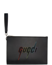 schwarze bedruckte Leder Clutch Handtasche von Gucci