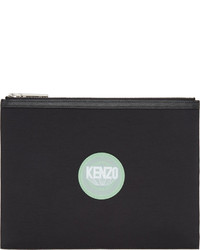 schwarze bedruckte Leder Clutch Handtasche von Kenzo